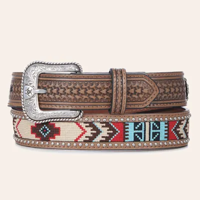 Ariat Boys' Brown with Aztec and Studs Basketweave Western Belt