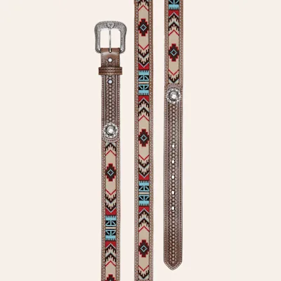 Ariat Boys' Brown with Aztec and Studs Basketweave Western Belt