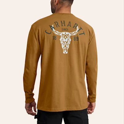 Carhartt Men's Loose Fit Heavyweight Brown Longhorn Graphic T-Shirt