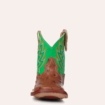 Roper Infant Buddy Neon Green and Cognac Ostrich Print Square Toe Cowboy Boots