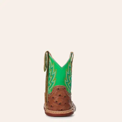 Roper Infant Buddy Neon Green and Cognac Ostrich Print Square Toe Cowboy Boots 4 Roper Infant Buddy Neon Green and Cognac Ostrich Print Square Toe Cowboy Boots