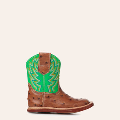 Roper Infant Buddy Neon Green and Cognac Ostrich Print Square Toe Cowboy Boots 5 Roper Infant Buddy Neon Green and Cognac Ostrich Print Square Toe Cowboy Boots