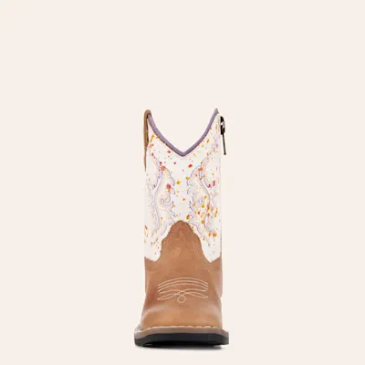 Old West Toddler Light Brown and Rainbow Crackle Wide Square Toe Cowboy Boots