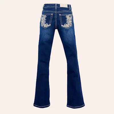 Rockin' C Girls' Dark Wash Floral Embroidered Bootcut Jeans