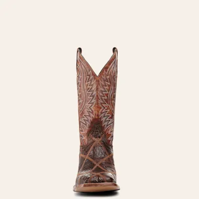 Cavender's Men's Rust and Cigar Caiman Patchwork Wide Square Toe Exotic Cowboy Boots