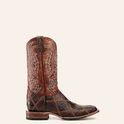 Cavender's Men's Rust and Cigar Caiman Patchwork Wide Square Toe Exotic Cowboy Boots 6 Cavender's Men's Rust and Cigar Caiman Patchwork Wide Square Toe Exotic Cowboy Boots