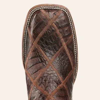Cavender's Men's Rust and Cigar Caiman Patchwork Wide Square Toe Exotic Cowboy Boots 8 Cavender's Men's Rust and Cigar Caiman Patchwork Wide Square Toe Exotic Cowboy Boots