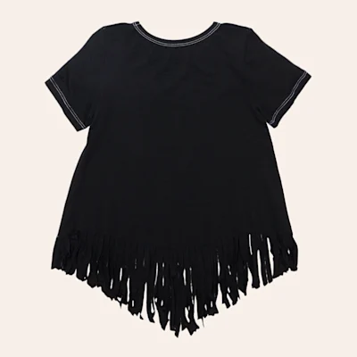 Cowgirl Hardware Girls' Tooled Black & Pink Steer Skull Fringe Top