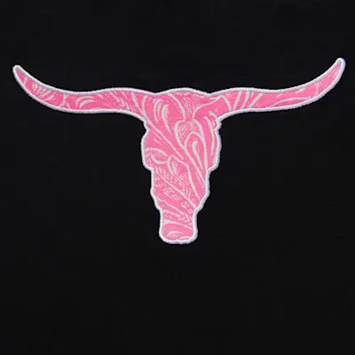 Cowgirl Hardware Girls' Tooled Black & Pink Steer Skull Fringe Top
