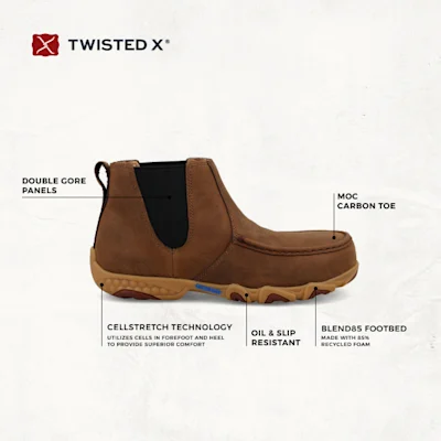Twisted X Women's Brown CellStretch Round Composite Toe Chelsea Work Boot