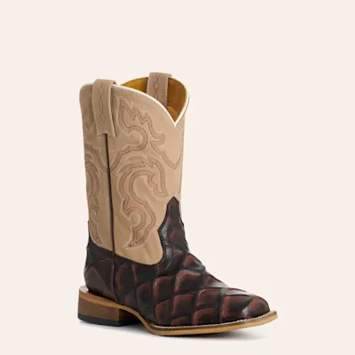 Cavender's Youth Tobacco & Tan Pirarucu Print Wide Square Toe Cowboy Boots