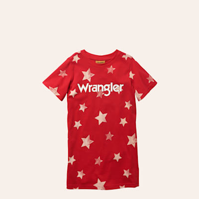 Wrangler Girl's Red Stars & Logo Graphic Short Sleeve T-Shirt Dress