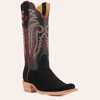 R Watson Men's Black Rough Out and Black Punchy Square Toe Cowboy Boots