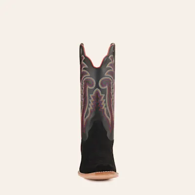 R Watson Men's Black Rough Out and Black Punchy Square Toe Cowboy Boots