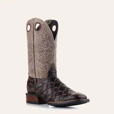 Cavender's Men's Intrepid Medium Brown Pirarucu Print and Oryx Wide Square Toe Cowboy Boots