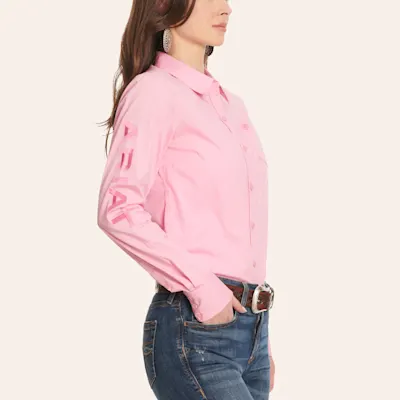 Ariat Women's Kirby Prism Pink with Logos Long Sleeve Western Shirt