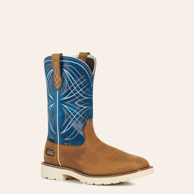 Ariat Men’s Activator Brown and Blue Waterproof Wide Square Steel Toe Work Boots