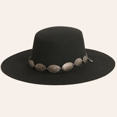 Rockin' C Women's Black with Concho Hatband Gambler Wool Cowboy Hat