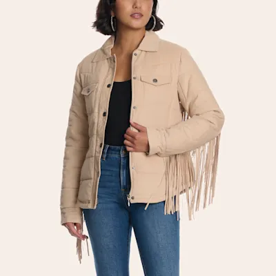 Cripple Creek Ranchwear Women's Ivory Quilted Fringe Jacket