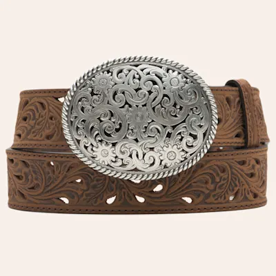 Tony Lama Women's Brown Pierced Filigree Trophy Belt