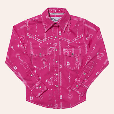 Cowgirl Hardware Girl's Dark Pink Aztec Horse Western Shirt