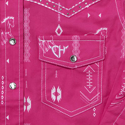 Cowgirl Hardware Girl's Dark Pink Aztec Horse Western Shirt