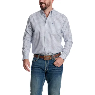 Ariat Men’s White & Blue Geo Print Western Shirt