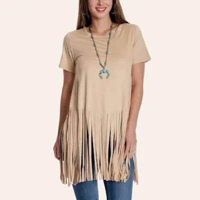 Cowgirl Hardware Women's Buck Faux Suede Fringe Top