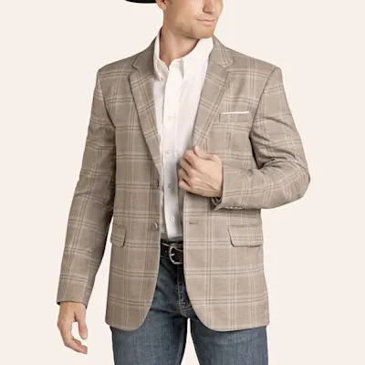 Rock & Roll Denim Men's Taupe Plaid Print Blazer