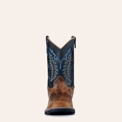 Old West Toddler Burnt Tan and Navy Blue Wide Square Toe Cowboy Boots