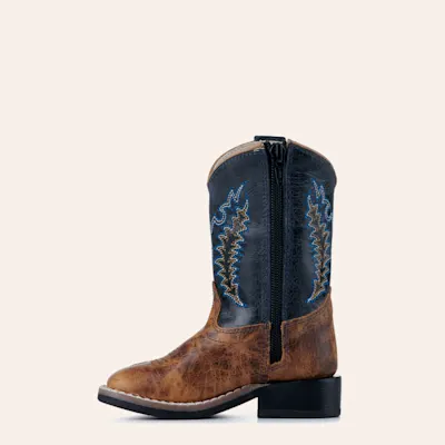 Old West Toddler Burnt Tan and Navy Blue Wide Square Toe Cowboy Boots