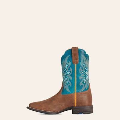 Ariat Youth Chestnut & Teal Wide Square Toe Cowboy Boots