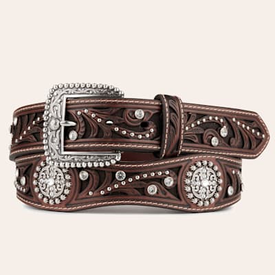 Ariat Brown Scroll Inlay with Crystals Women's Scalloped Belt