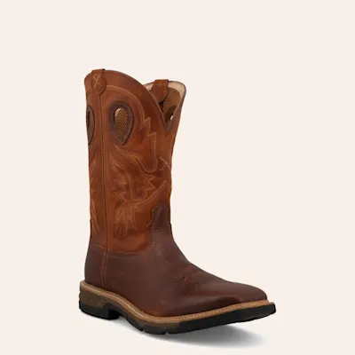 Twisted X Men’s Ginger and Rust CellStretch Leather Wide Square Toe Work Boots