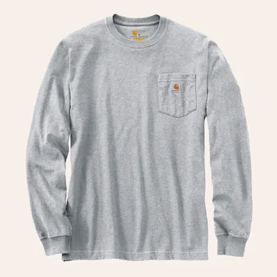 Carhartt Men's Heather Gray Heavyweight Long Sleeve Pocket T-Shirt