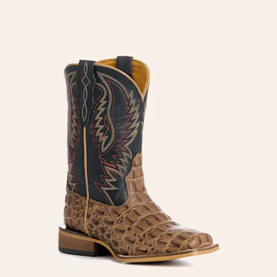 Cavender’s Kid’s Black and Sand Crocodile Print Wide Square Toe Cowboy Boots