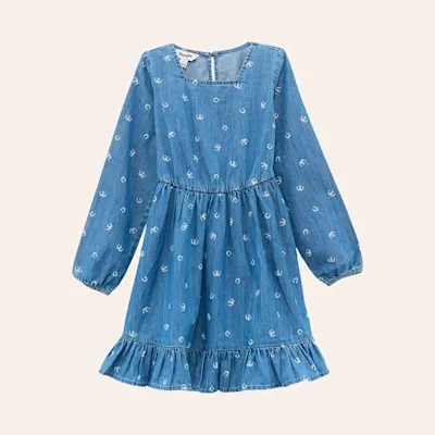 Wrangler Girls' Medium Wash Horseshoe Print Denim Dress