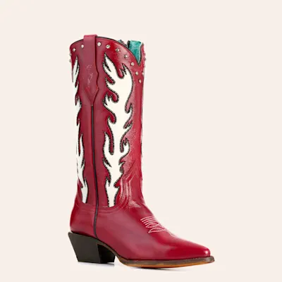 Corral Women's Dark Red with White Flames & Studs Pointed Toe Cowboy Boots