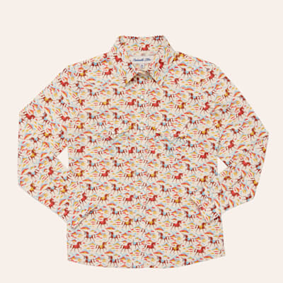 Panhandle Slim Girls' Ecru & Multicolor Unicorn Print Long Sleeve Pearl Snap Western Shirt