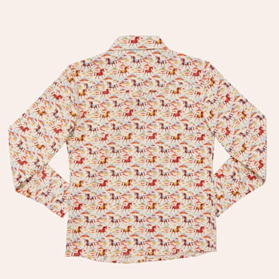 Panhandle Slim Girls' Ecru & Multicolor Unicorn Print Long Sleeve Pearl Snap Western Shirt