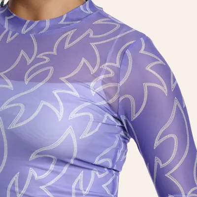 Blue B Women's Purple Boot Stitch Print Long Sleeve Mesh Top
