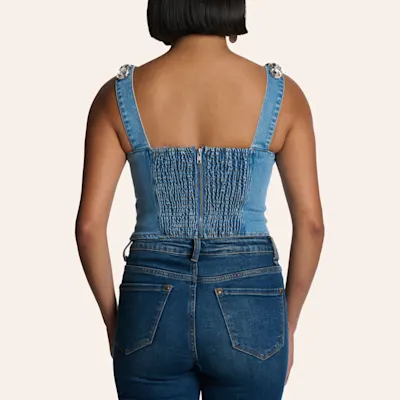 Blue B Women's Blue Crystal Strap Denim Tank Top