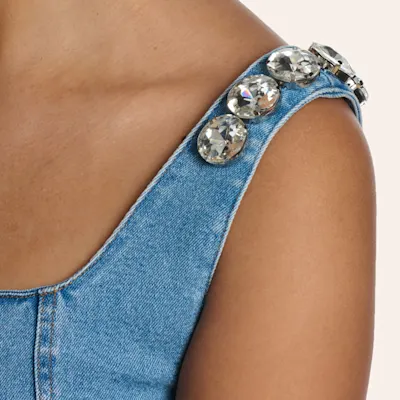 Blue B Women's Blue Crystal Strap Denim Tank Top