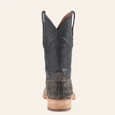 Black Jack Men's Natural Caiman Hornback and Black with Star Inlay Wide Square Toe Exotic Cowboy Boots