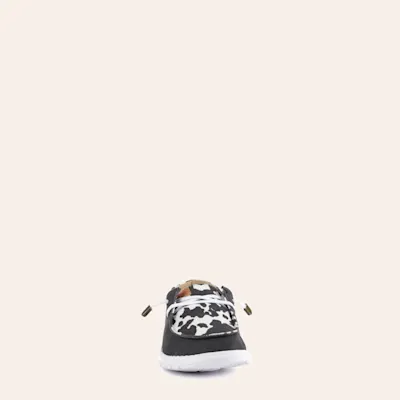 Hey Dude Women's Wendy Animal Black and White Cow Print Moc Toe Lace Up Casual Shoes