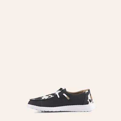 Hey Dude Women's Wendy Animal Black and White Cow Print Moc Toe Lace Up Casual Shoes