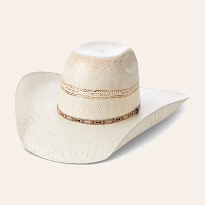 Rafter C Men's Punchy Trim Tan and Ivory Bangora Brick Crown Cowboy Hat