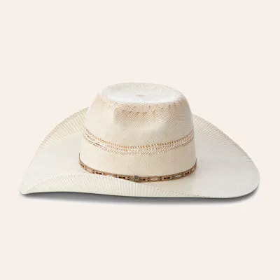 Rafter C Men's Punchy Trim Tan and Ivory Bangora Brick Crown Cowboy Hat