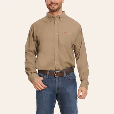 Ariat Men's Air Inherent Khaki Heather Sand CAT 2 FR Work Shirt