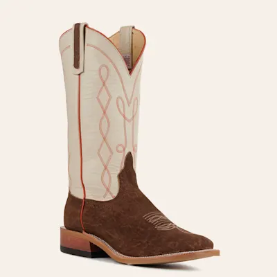 Anderson Bean Men's Tan Buffed Elephant and Bone Wide Square Toe Exotic Cowboy Boots